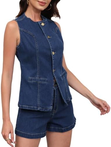 Amazon.com: Wuitrie Womens Denim 2 Piece Set Sleeveless Button